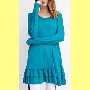 Scoop Neck Layered Look Tunic Top Teal Size 2X
